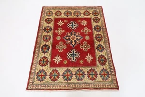 3x4 ft Kazak Red Accent Rug Afghan Hand Knotted Tribal oriental bedroom rug - Picture 1 of 9