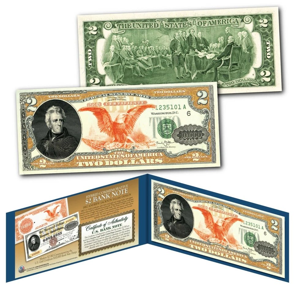 1882 Series Andrew Jackson $10,000 Gold Certificate designed on a Modern $2 Bill - Image 1 of 3