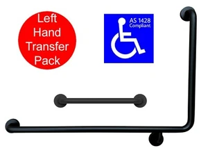 90 DEGREE SAFETY RAIL LEFT AS1428.1 450mm GRAB BAR DISABLED TOILET MATTE BLACK - Picture 1 of 9