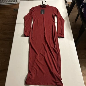 Fashion Nova Dress Size S Burgundy Long Sleeve MIDI NWT - Picture 1 of 5