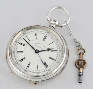 Victorian Fusee Sterling Silver Center Seconds Chronograph Pocket Watch - 1894 - Bild 1 von 7