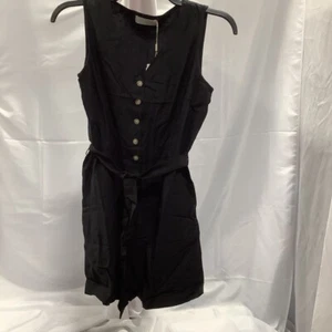 Pieces Womens Manina Romper Playsuit Black V Neck Sleeveless Button Belted L New - Picture 1 of 8