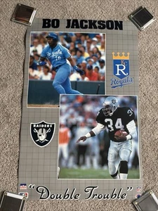 VINTAGE BO JACKSON DOUBLE TROUBLE POSTER 1989 Raiders/RoyalRoyals Original - Picture 1 of 1