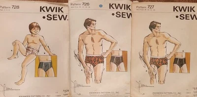  3 Vintage Kwik Sew Patterns 720, 727, 728 Underwear Briefs Boys 2-6, Men 30-44  - Image 1 of 4