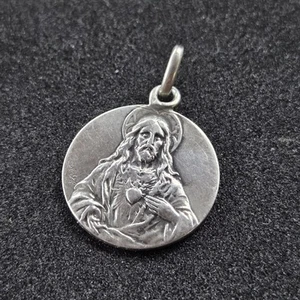 Médaille religieuse plaqué argent & Ancien & Vierge à l'Enfant et Jésus Lasserre - Foto 1 di 3