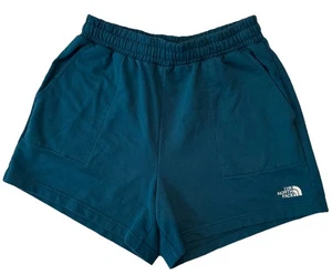 North Face Fleece Shorts Damen schlicht Logo blau koralle Gr. M Taschen Gummibund - Bild 1 von 7