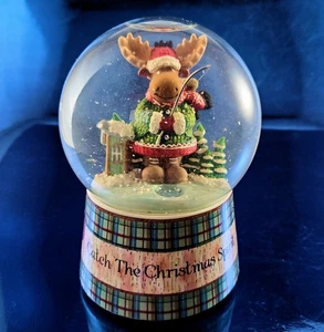 FISHING MOOSE "Catch the Christmas Spirit" Snow Globe San Francisco Music Box - Picture 1 of 10