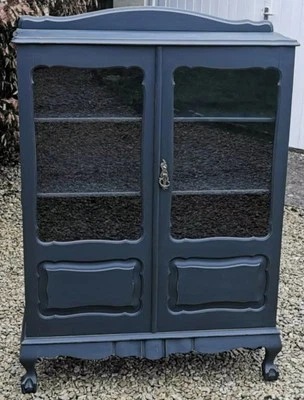 ANTIQUE VICTORIAN GLAZED  CABINET IN RAILINGS FARROW  & BALL - Image 1 of 4