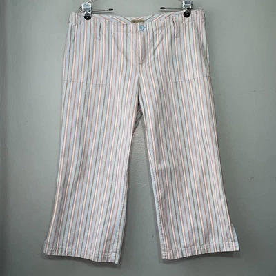 Pantalones cortos American Eagle Capris talla 14 azul a rayas tiro bajo pierna ancha Y2K Foto 1 de 4