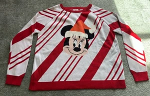 Maglione natalizio Disney Minnie Mouse Babbo Natale cappello canna di caramelle righe rosse donna L - Foto 1 di 9