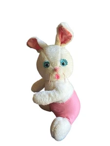 Vintage 15" Knickerbocker Pink &  White Bunny Rabbit Plush Nursery 70s 60s - Picture 1 of 5