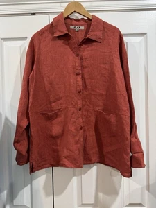 Flax Terra cotta linen long sleeve button down top tunic w/ pockets  Size M - Picture 1 of 3