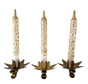 Lote 3 Adornos Vintage Vidrio Navidad Clip En Vela Oro Brillo Remolino Italia - Imagen 1 de 10