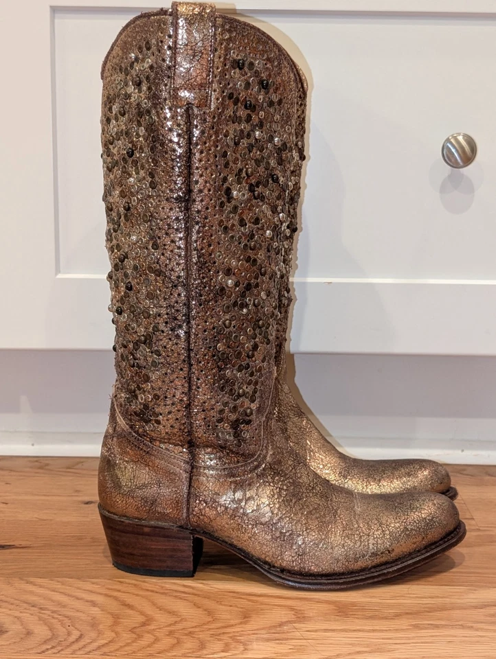 Botas de Vaquero Frye Deborah Tachonadas Altas Dorado Cuero Metálico Para Mujer Talla 8 Foto 1 de 4