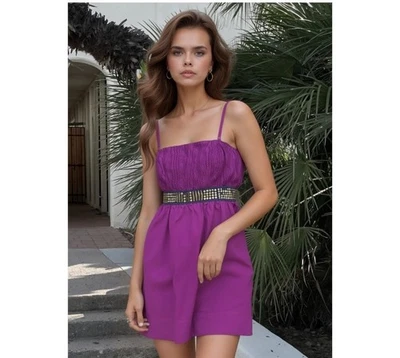 Vestido corto para mujer love21 fiesta cóctel tirantes espagueti cuentas púrpura talla L Foto 1 de 4