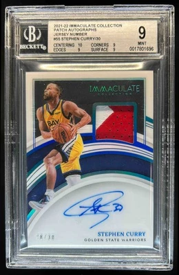 Camiseta deportiva con parche Immaculate Stephen Curry 2021-22 número automático #28/30 Warriors BGS 9 Foto 1 de 2