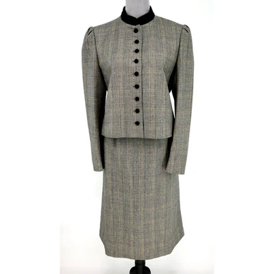 Traje Falda Saks Fifth Ave Mujer 12 Lana Negro Blanco Glen Forrado a Cuadros De Colección Foto 1 de 4