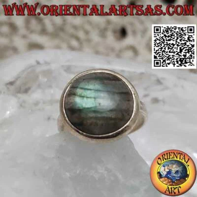 Anello in Argento 925‰ labradorite tonda cabochon su montatura semplice e liscia - Immagine 1 di 4