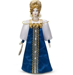 Marfa Russian Collectible Doll in Kokoshnik, Blue, 11-in,Porcelain Face,Handmade - Picture 1 of 11