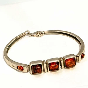 Grazioso bracciale quadrato design ambra baltica miele argento sterling 925 massiccio 7 in - Foto 1 di 3