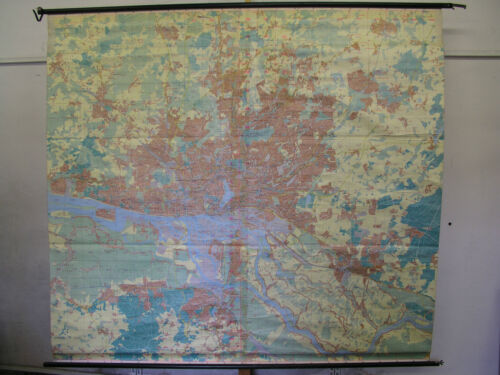 Schulwandkarte Carte Murale Hamburg Plan de Ville Map Hansestadt 220x200 1980er