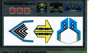 PIEZAS DE AUTOBOT TRANSFORMERS GENERACIÓN 1, G1 POWERDASHERS ETIQUETAS DE REPRODUCCIÓN - Imagen 1 de 1