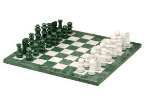 Chess Set Marble 16" Green White Large Size 3 3/8" King NEW OLD Stock 