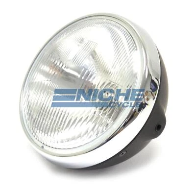 7" Universal Side Mount Black/Chrome Headlight Sealed Beam Complete DOT - Image 1 of 4