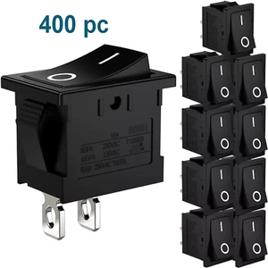 400PCS Mini Rocker Switch 2 Pin ON-OFF SPST 125VAC/6A 250VAC/3A Black 117S US - Picture 1 of 3