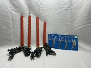 Vintage-Weihnachten Morgenkerzen Kunststoff elektrisch ~ roter Tropfschaft mit Goldclip - Bild 1 von 5