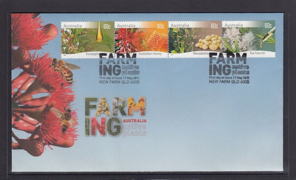   AUSTRALIA 2011 - AGRICULTURA PLANTAS NATIVAS diseño conjunto tira de 4 en FDC Foto 1 de 1