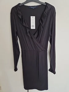 £85 NEW Women's FRENCH CONNECTION Sonike Bamboo Jersey Wrap Dress Size 14 Black - Picture 1 of 4