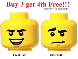 ☀️NUEVA Cabeza de Minifigura Lego Doble Cara Negro Curvo Cejas Mentón Hoyuelo #24 - Imagen 1 de 4