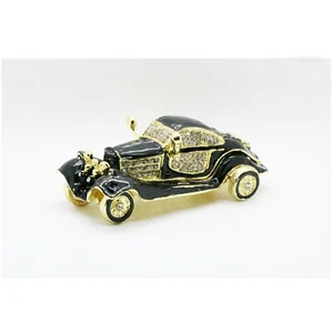 Bejeweled Enameled Storage Trinket Box/Figurine With Rhinestones-Vintage Car - Picture 1 of 6
