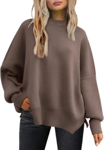 Women'S Oversized Batwing Sweaters 2024 Fall Outfits Crewneck Ribbed Knit Side S - Picture 1 of 12
