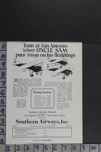 1929 AVIATION PLANE PILOT SOUTHERN AIRWAYS SCHOOL UNCLE SAM LICENSE AD ZN038 - Picture 1 of 1