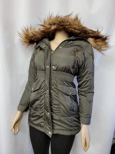 DKNY Hooded Puffer Parka Jacket Olive Green, GIRLS Size MM #A - Picture 1 of 12