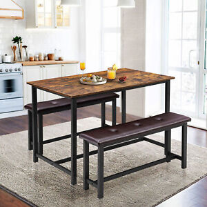 Dining Table Set for 4, Kitchen Dining Table Set with 2 Cozy Upholstered Benches