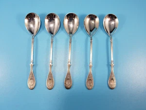 Set of 5 Vintage Soviet Union Silver Tone Coffee Demitasse Spoons Rare Design - Picture 1 of 12