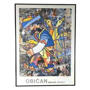 Jovan Obican Hand Signed Red Pen Print Man Ducks Basket Dubrovnik Black Frame - Picture 1 of 8
