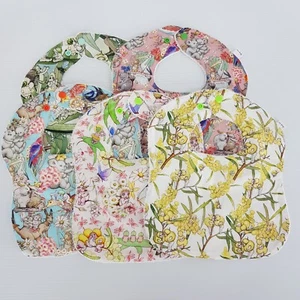 Baby Bibs May Gibbs Snuggle Pot Print Prints 5 x Pack 100% Cotton Handmade New - Bild 1 von 18