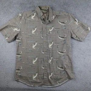 Woolrich Shirt Men L Brown Fishing Lure AOP Short Sleeve Button All Over Print - Picture 1 of 9