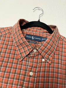 Ralph Lauren XXL Classic Fit Plaid Button Down Shirt Orange Brown Preppy - Picture 1 of 10