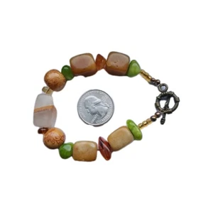 Bracciale Vintage Pietre Semi Preziose Colori Giada Ambra 8" - Foto 1 di 8