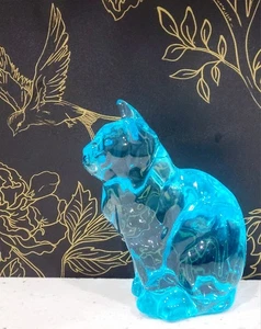Statuina gatto in vetro blu liscio fermacarte decorazione espositore 5" - Foto 1 di 5