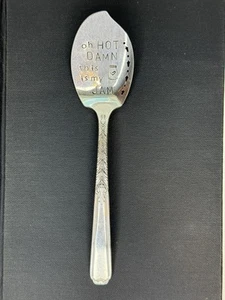 Vintage 1881 Rogers Oneida Oh Hot Dam This Is My Jam Gelee durchbohrter Löffel gestempelt - Bild 1 von 5