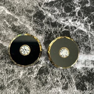Vintage 3/4" Czech Gold Tone Black Glass Rhinestone 2 Buttons Lot 102-61 - Bild 1 von 6