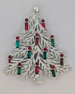 Lisner Christmas Tree Pin White Red Green 12 Candles Vintage Signed Rare HTF - Picture 1 of 3