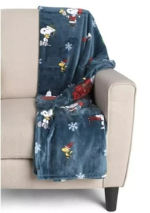 Peanuts Christmas Snoopy & Woodstock Blue Velvet Plush Throw Blanket 50 x 70 - Picture 1 of 10