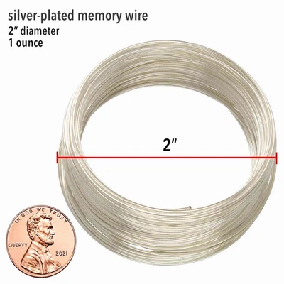 Memory Wire, Silver Plated Stainless Steel 2" Round Bracelets 1 Oz (70 Loops) - Image 1 of 4